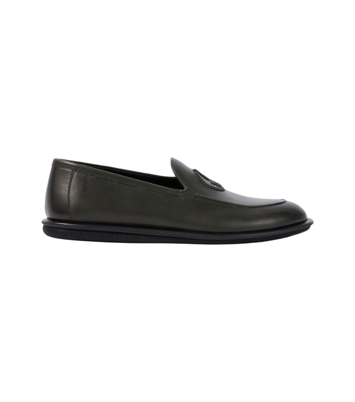 Photo: Giorgio Armani Embroidered logo leather loafers