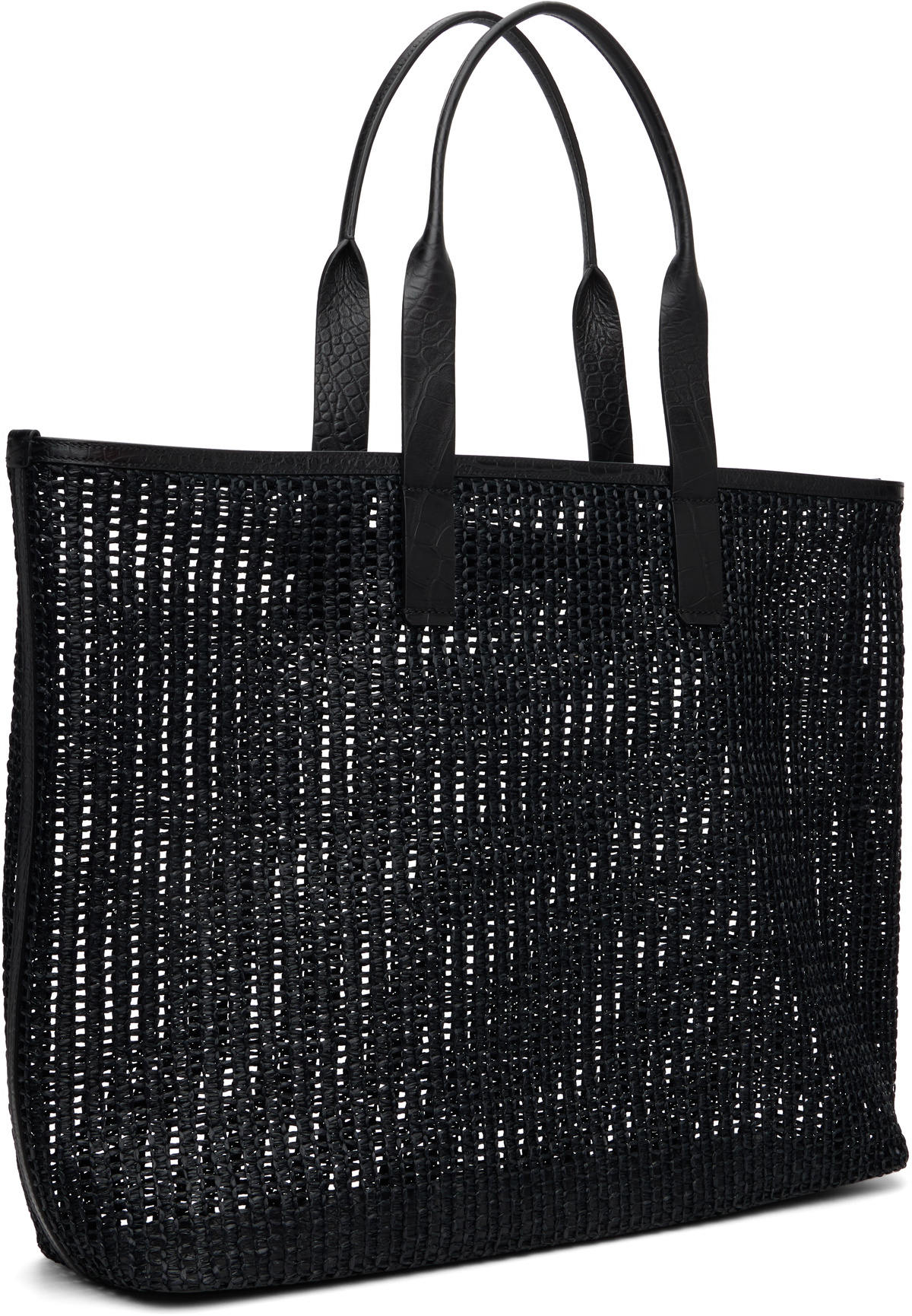 Dolce&Gabbana Black Woven Mesh & Calfskin Shopper Tote