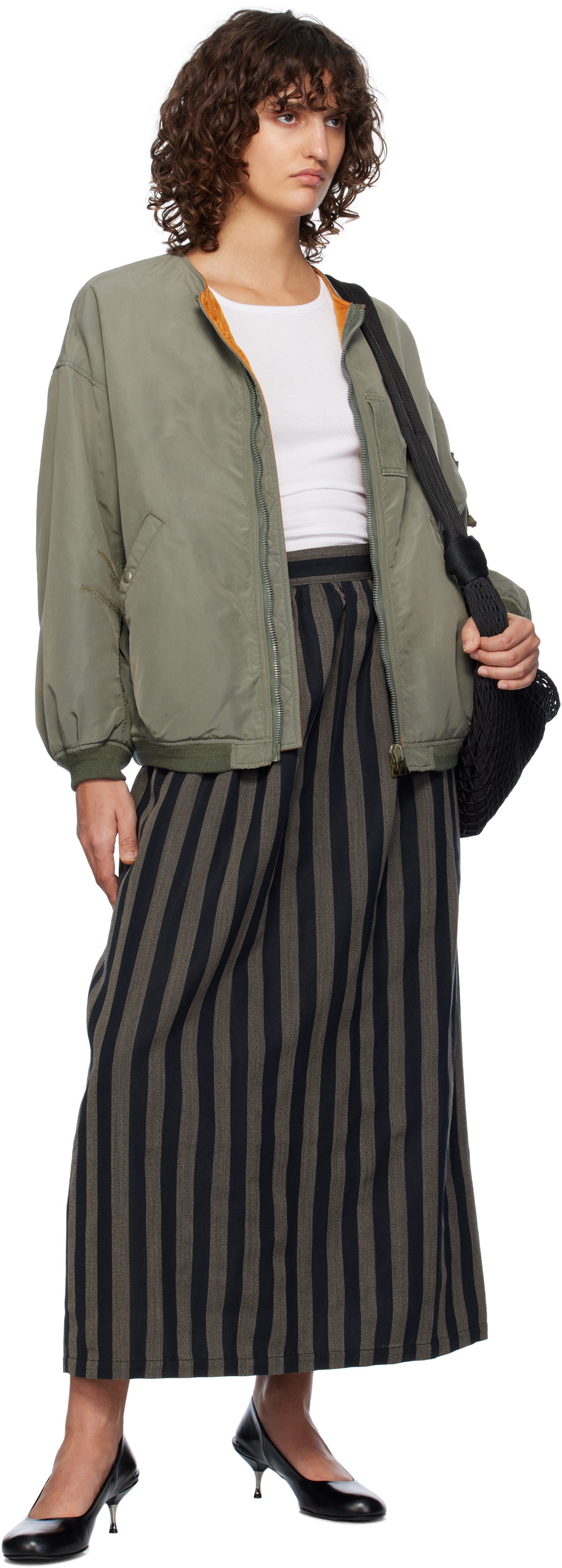 visvim Black & Gray Stripe Maxi Skirt