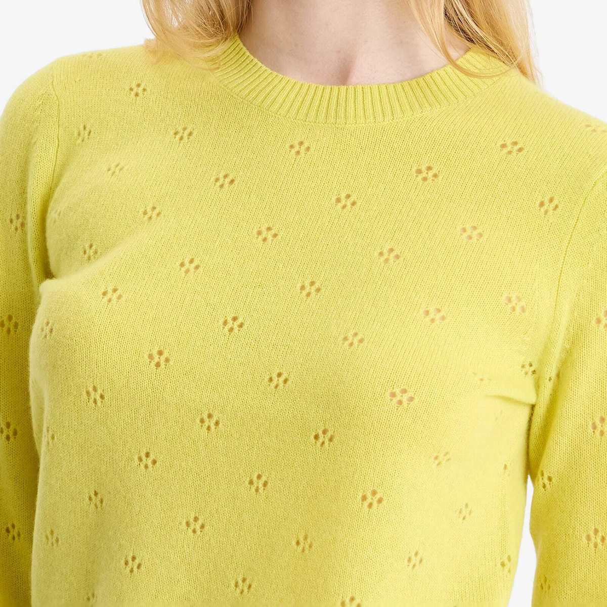 GUEST IN RESIDENCE Women's Shrunken Pointelle Crew Sweater in Lemon