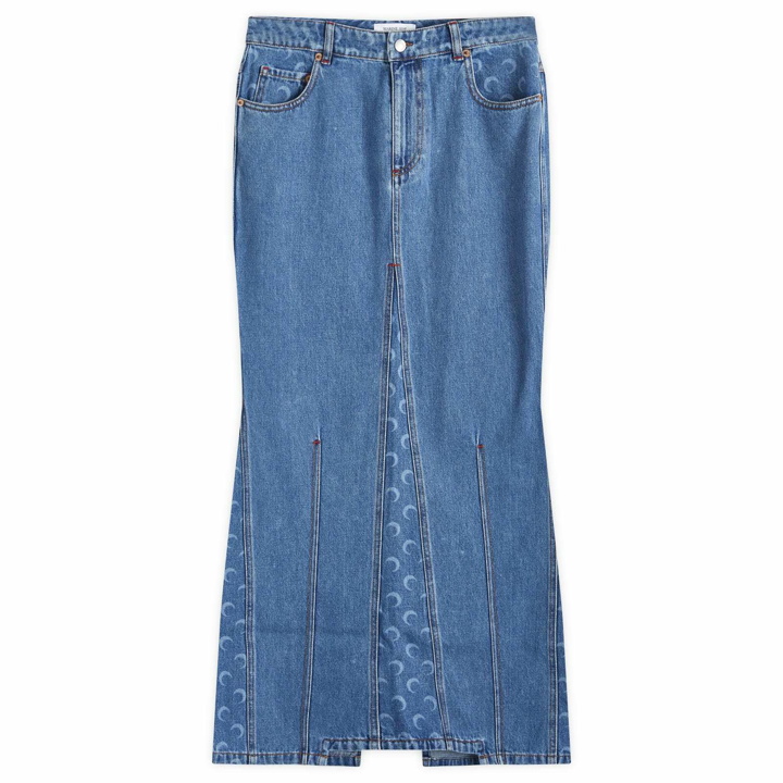 Photo: Marine Serre Women's Moon Laser Denim Long Skirt in Blue