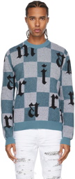 AMIRI Blue & White Jacquard Check Logo Sweater
