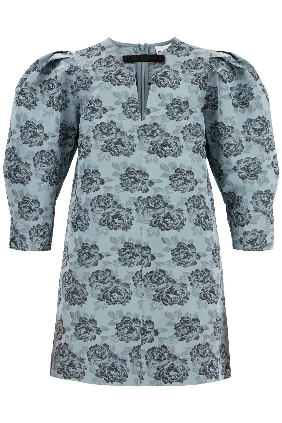 ★Ganni★ Botanical Jacquard A-Line Mini One Piece Illusion Multicolour Multicolour Pleated Georgette V-neck Flounce