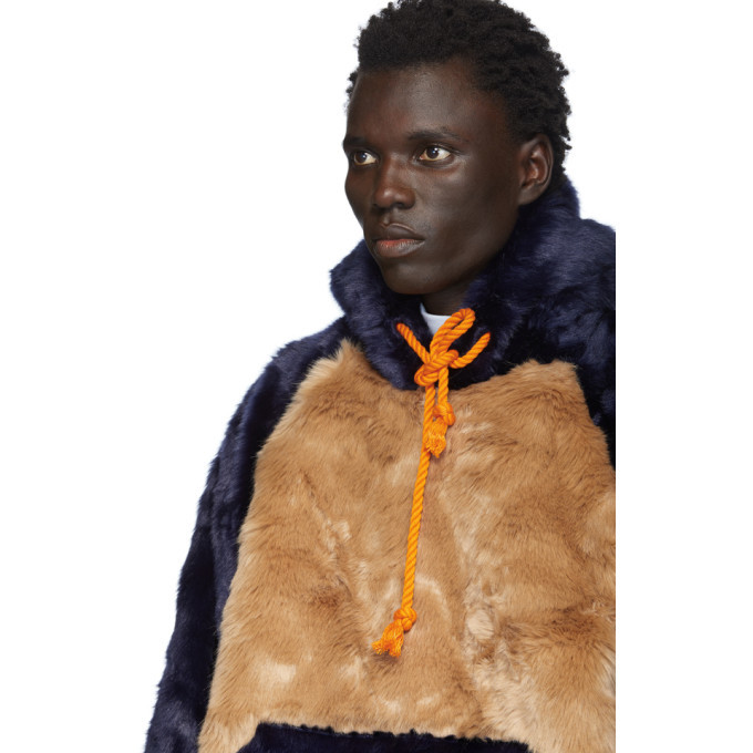 Landlord Navy and Brown Faux-Fur Hoodie Landlord