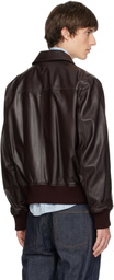 AMI Paris Brown Lamb Leather Zipped Jacket