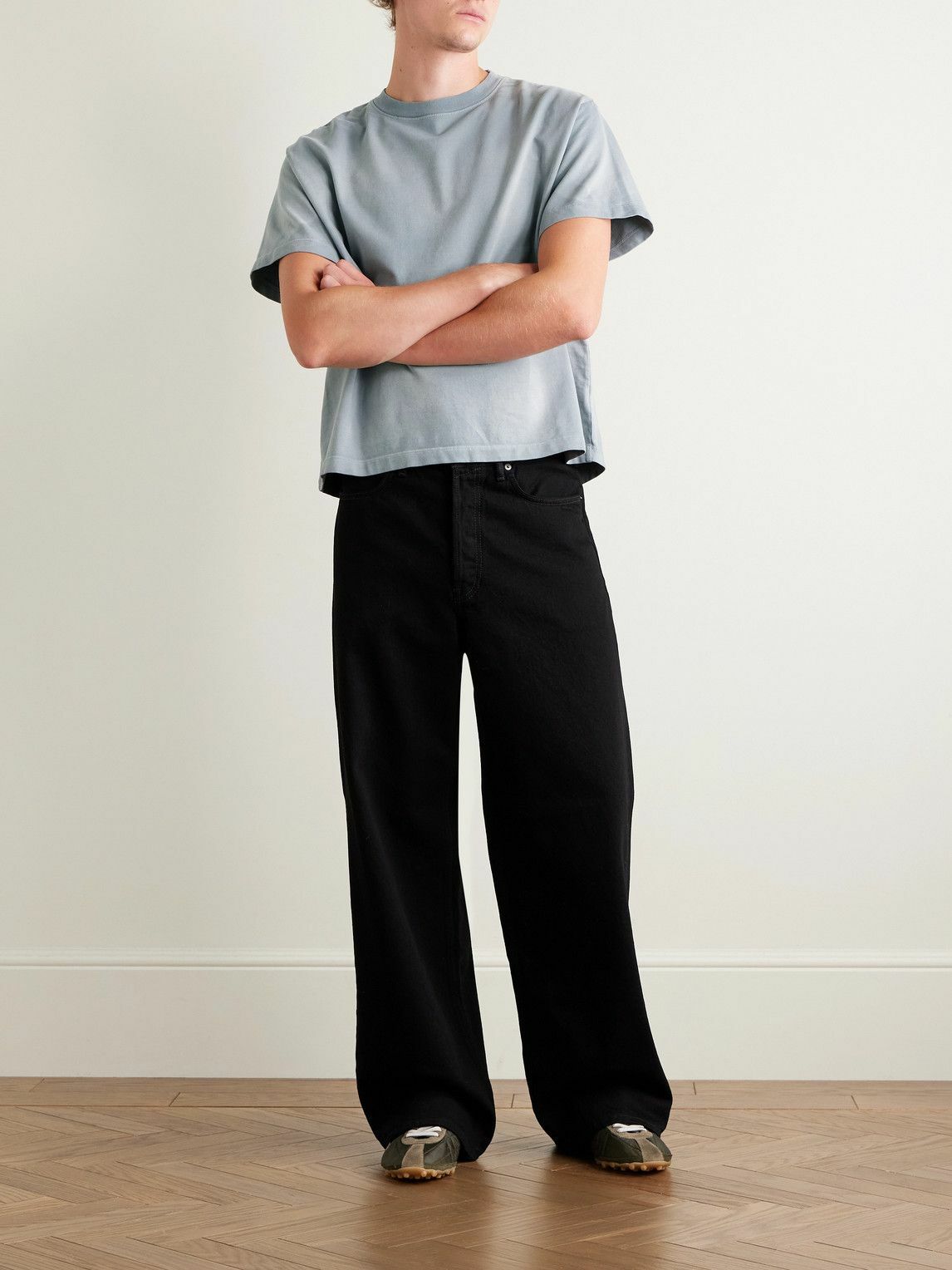 The Elder Statesman - Sunbleached Cotton and Cashmere-Blend Jersey T-Shirt - Blue