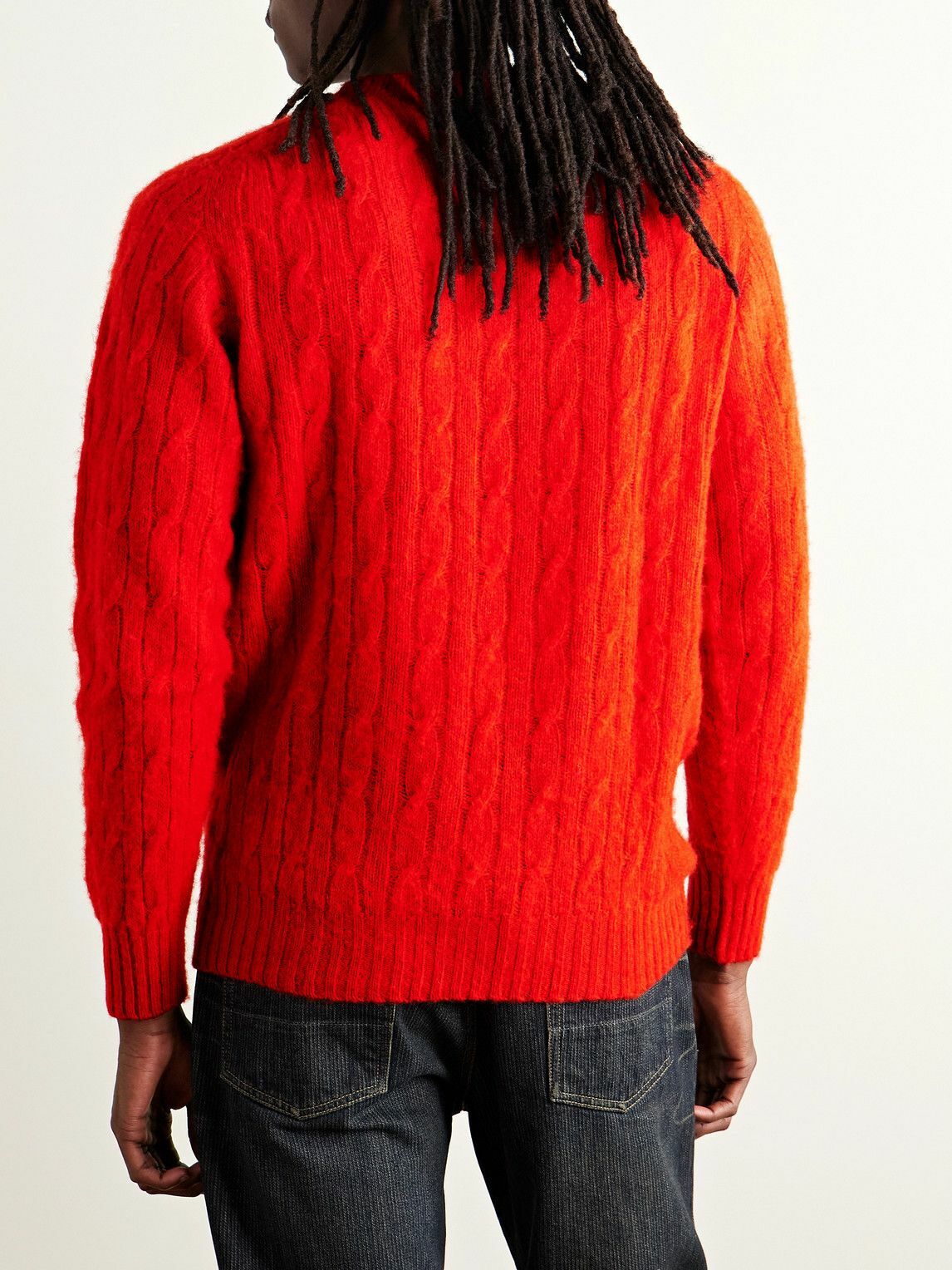 Drake's - Cable-Knit Shetland Wool Sweater - Red