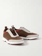 Loro Piana - Modular Walk Fancy Leather-Trimmed Suede and Tweed Sneakers - Brown