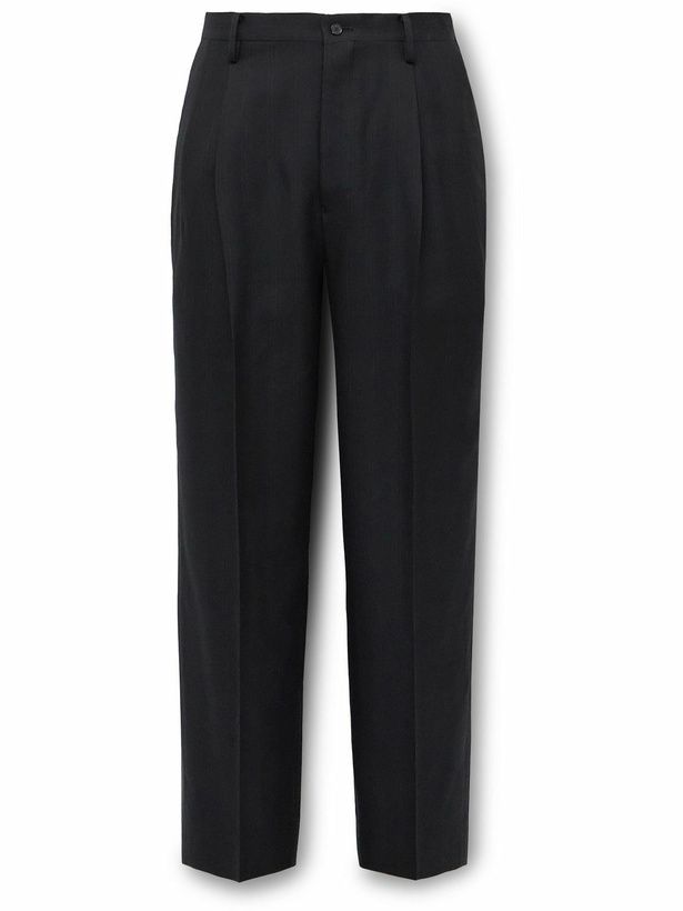 Photo: Kaptain Sunshine - Shoecut Straight-Leg Pleated Pinstriped Wool and Silk-Blend Twill Trousers - Black