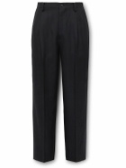 Kaptain Sunshine - Shoecut Straight-Leg Pleated Pinstriped Wool and Silk-Blend Twill Trousers - Black