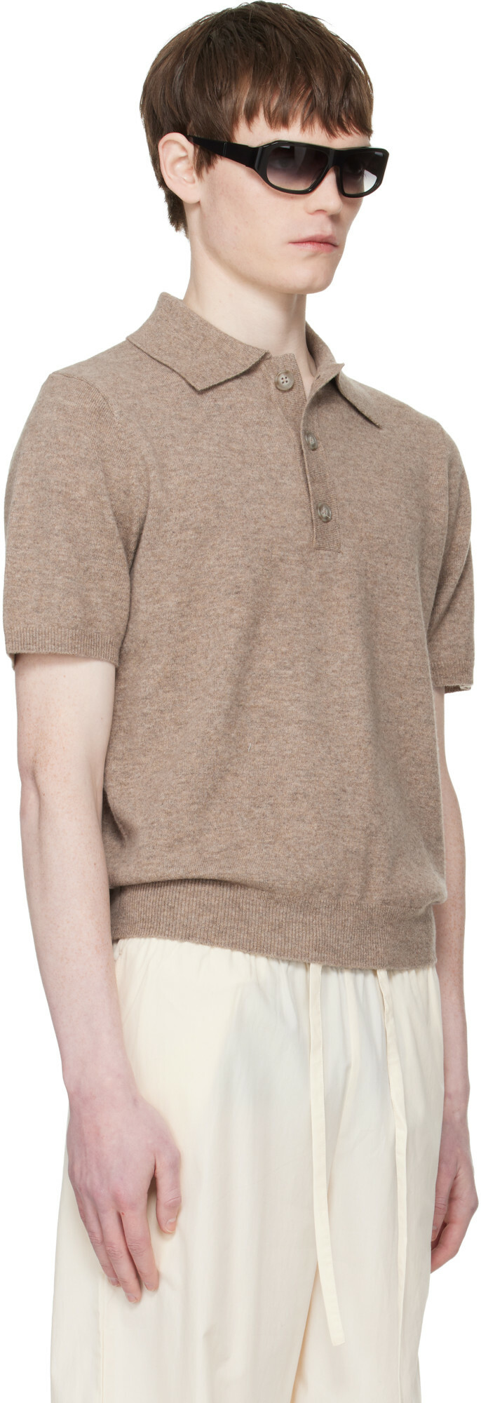 Entire Studios Beige Short Sleeve Knit Polo