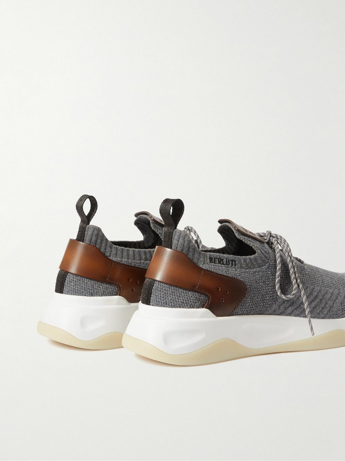 Shadow Leather-Trimmed Stretch-Knit Sneakers