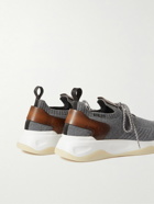 Berluti - Shadow Venezia Leather-Trimmed Stretch-Knit Sneakers - Gray