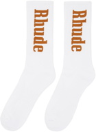 Rhude White & Orange Vertical Logo Socks