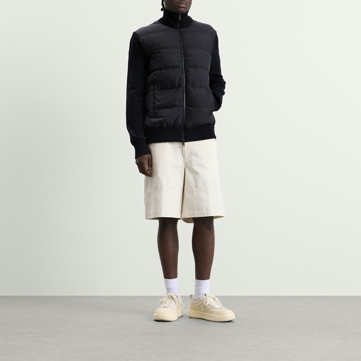 Moncler Men's Hybrid Padded Front Wool Zip Jacket in Navy