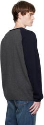 We11done Gray & Navy Printed Raglan Knit Pullover Sweater