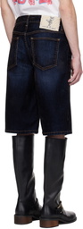COÛT DE LA LIBERTÉ Navy Zander Stretch Suede Baggy Denim Shorts