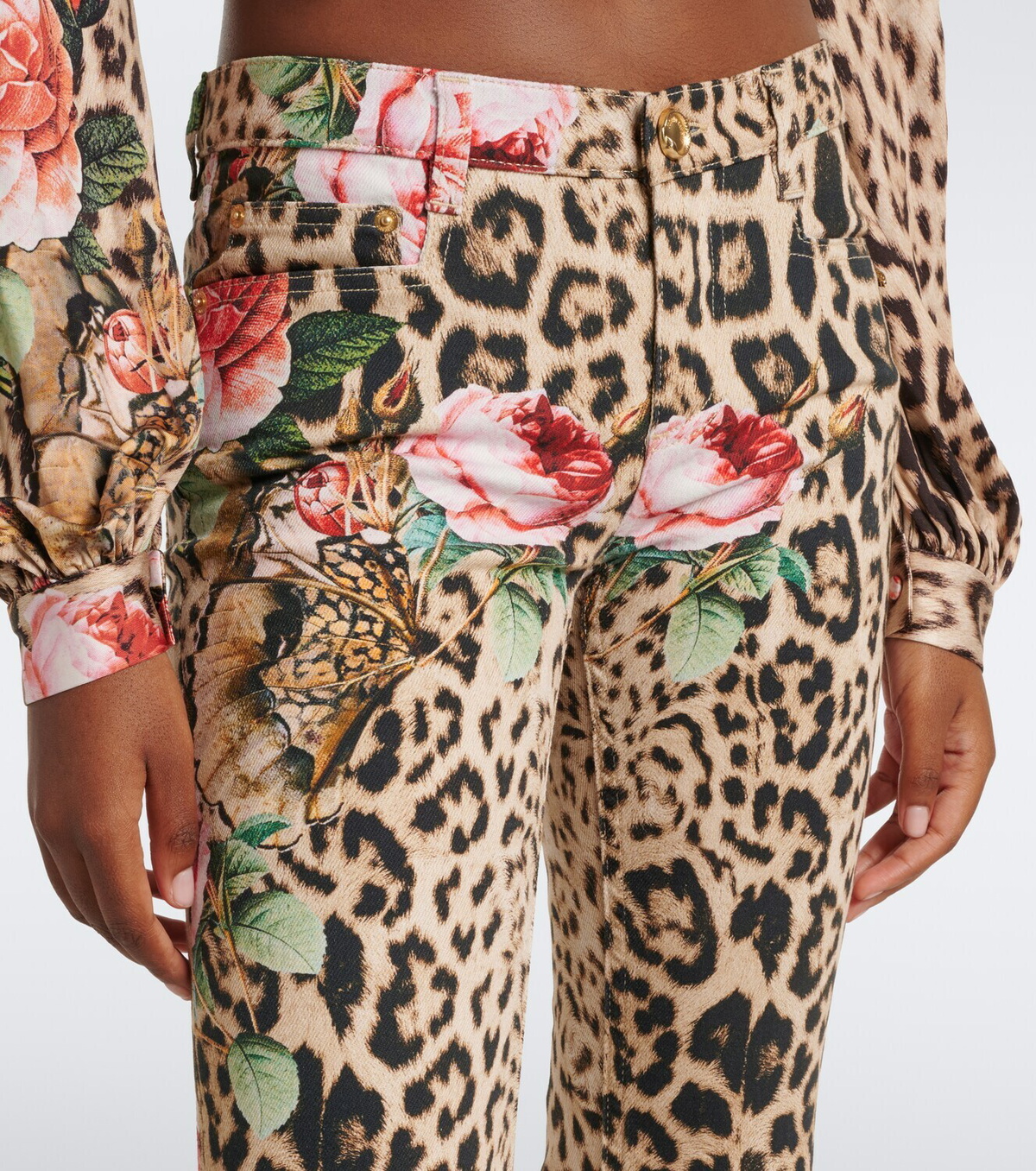 Roberto Cavalli Leopard-print floral flared jeans