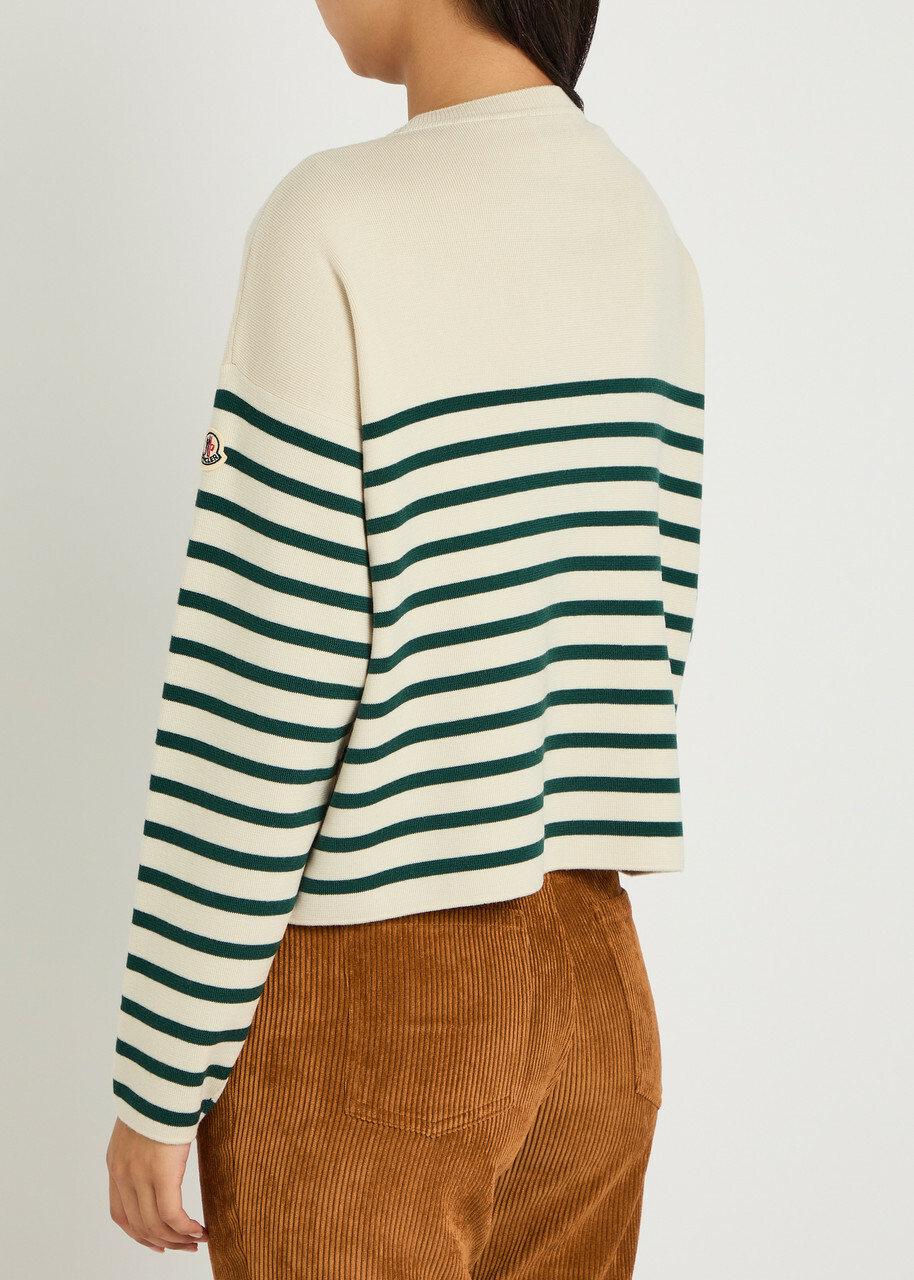Moncler Striped Logo-embroidered Wool Jumper Beige