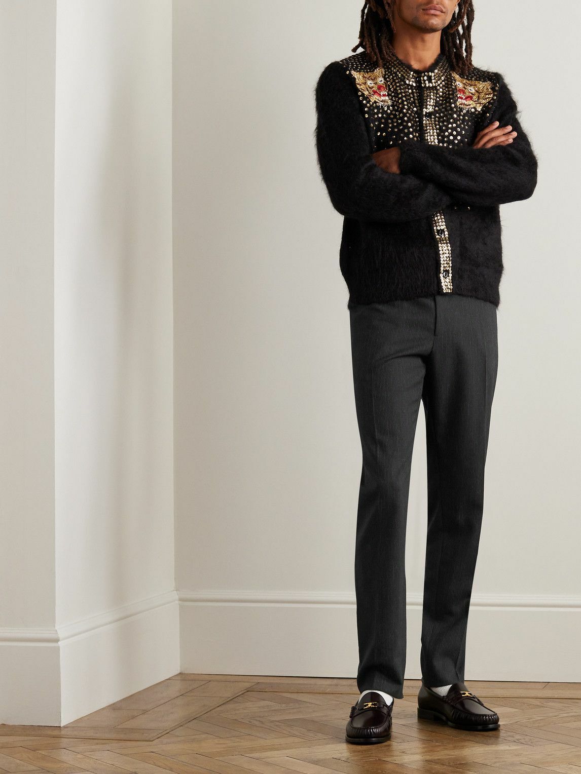 CELINE - Pinstriped Wool Trousers - Black