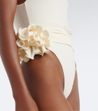 Magda Butrym Embroidered floral-appliqué draped swimsuit
