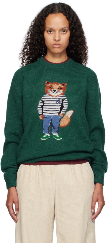 Photo: Maison Kitsuné Green Dressed Fox Intarsia Sweater