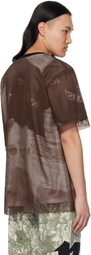 KUSIKOHC Brown Printed Mesh T-shirt