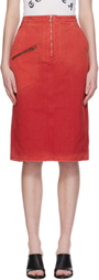 WILLY CHAVARRIA Red Workwear Zipped Denim Midi Skirt