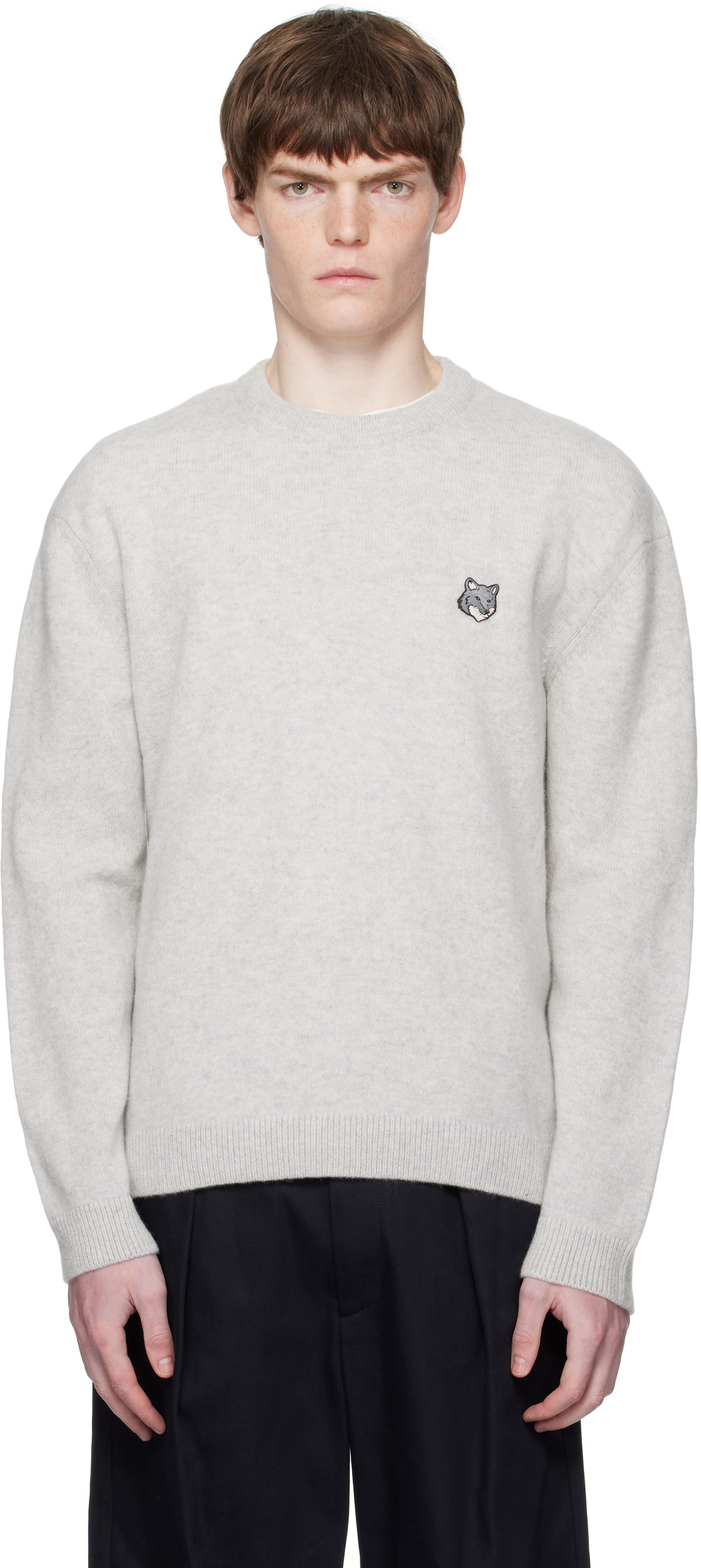 Maison Kitsuné Gray Fox Head Comfort Sweater