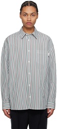 Juun.J White & Green Striped Shirt