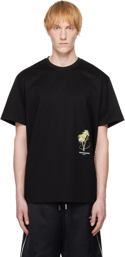 Photo: WOOYOUNGMI Black Palm Tree Graphic T-shirt