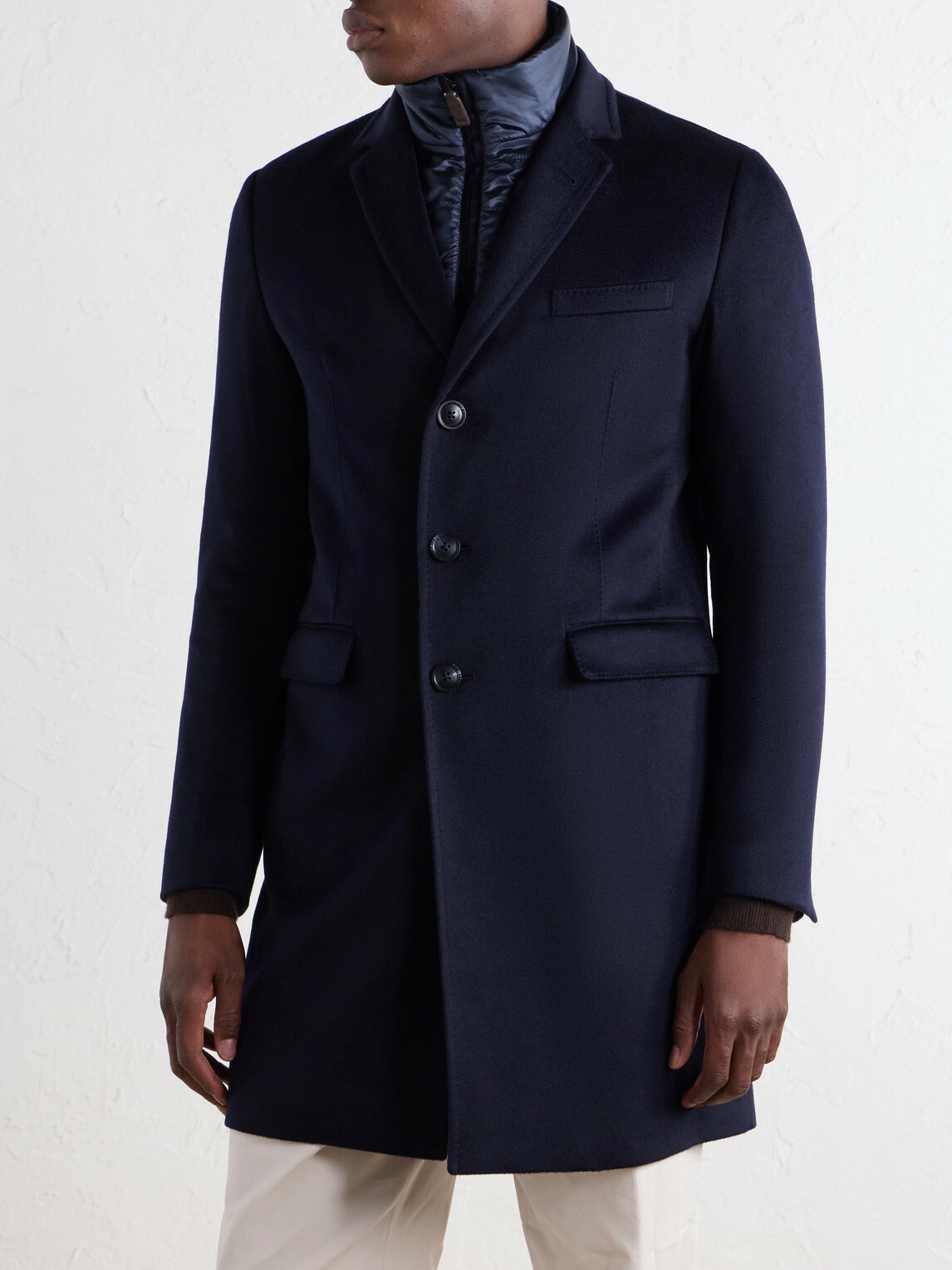 Herno - Detachable Shell-Lined Woven-Cashmere Coat - Blue