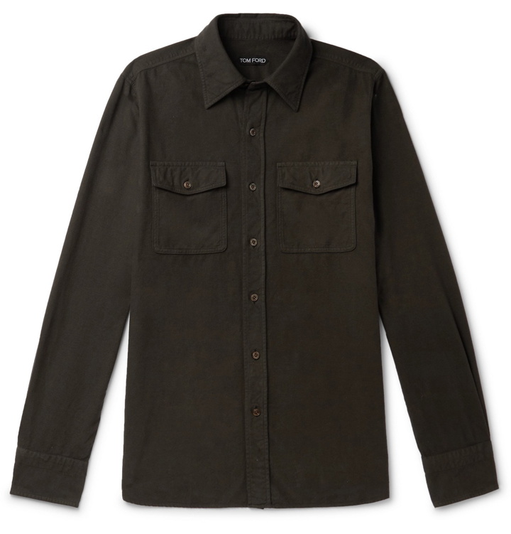 Photo: TOM FORD - Slim-Fit Button-Down Collar Brushed-Cotton Shirt - Green