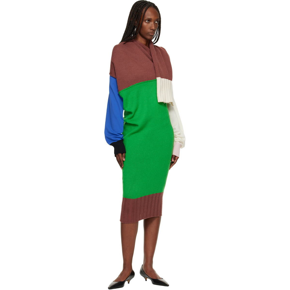 ISSEY MIYAKE Brown & Green November Sleeves Collection Midi Dress