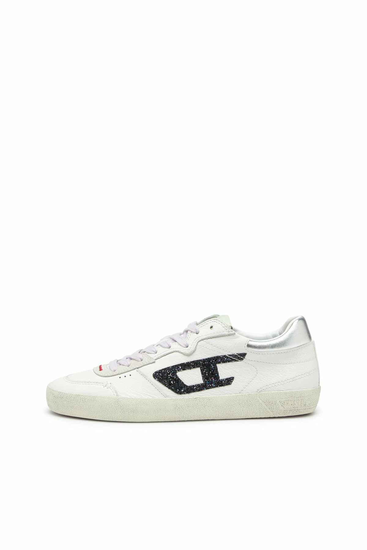 Diesel S-Leroji-Leather sneakers with glitter logo - Sneakers Womens in Multicolor