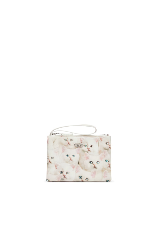 Photo: Diesel Pouch in printed glossy PU - Small Wallets Womens in White