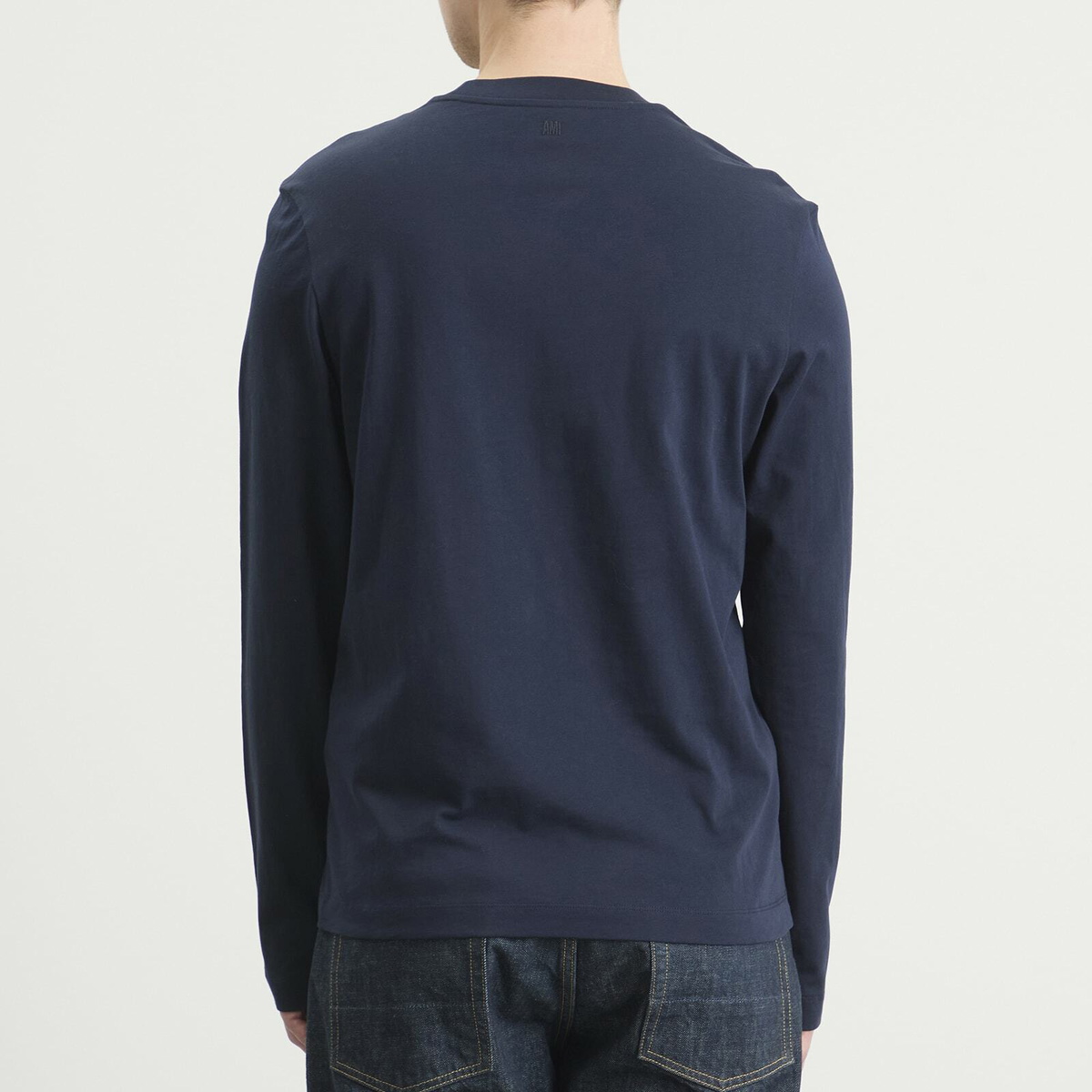 AMI Paris Men's Red Ami De Coeur Long Sleeve T-Shirt in Bleu Nuit