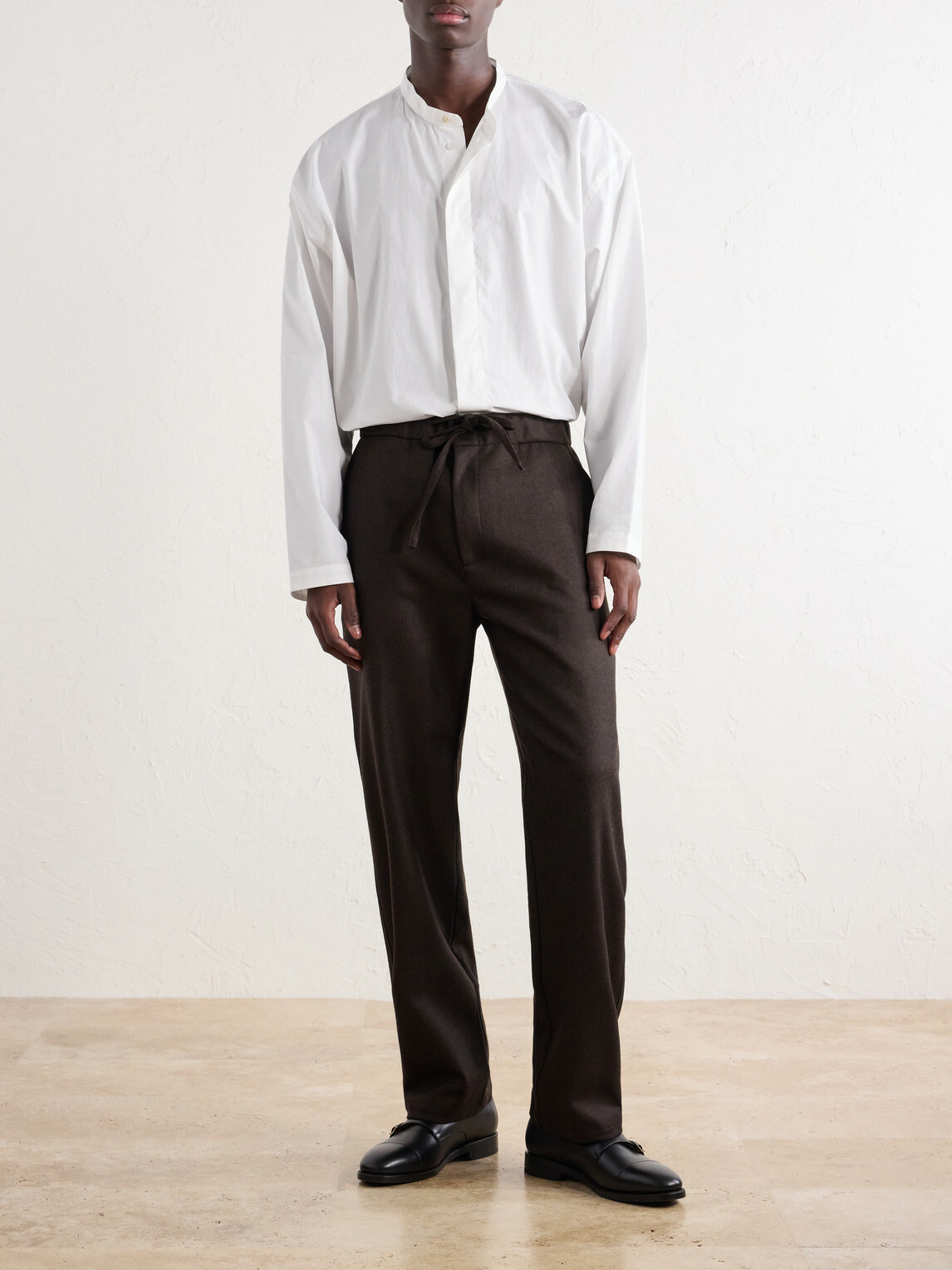 De Bonne Facture - Lounge Straight-Leg Wool Drawstring Trousers - Brown