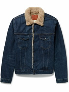 RRL - Fleece-Trimmed Denim Trucker Jacket - Blue