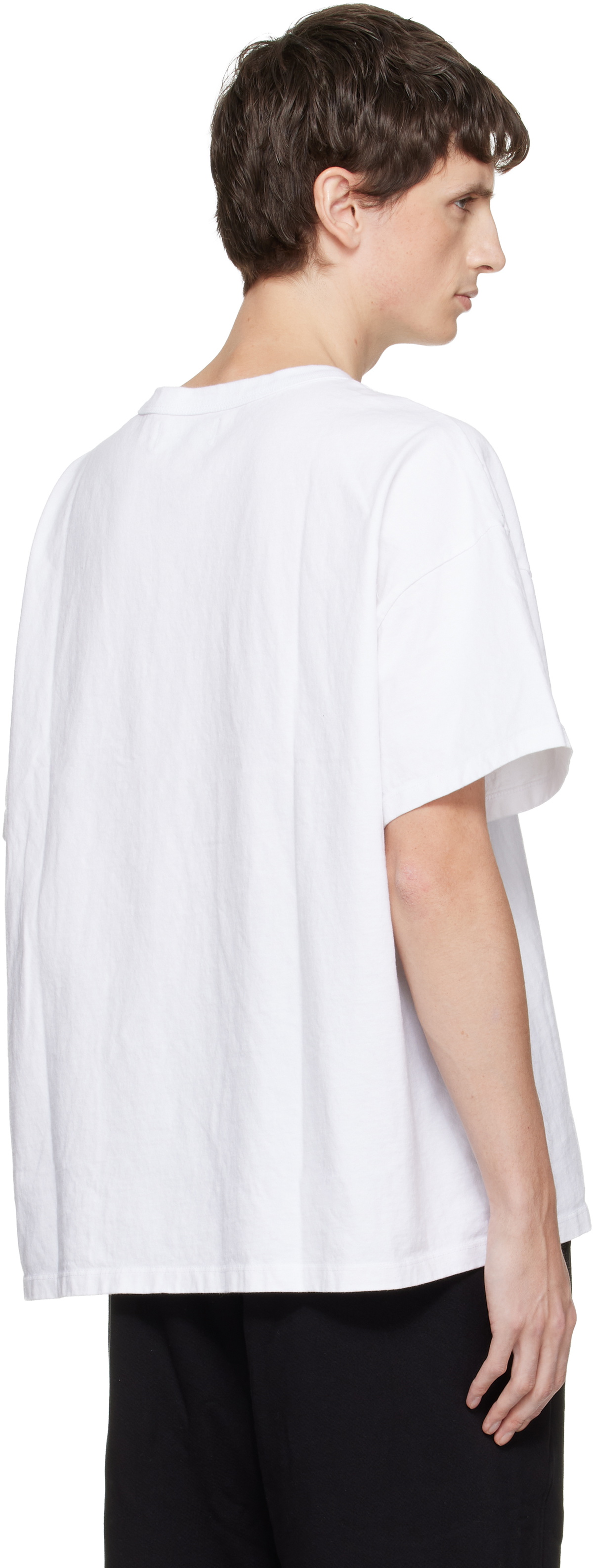 Les Tien White Lightweight Binded Neck Oversized T-shirt