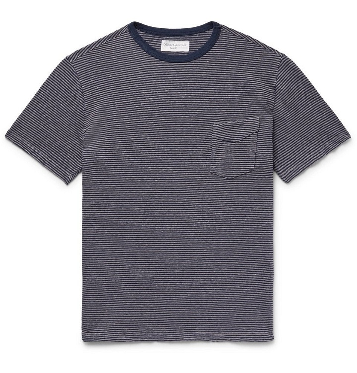 Photo: Officine Generale - Striped Cotton and Linen-Blend Jersey T-Shirt - Men - Lilac