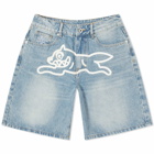 ICECREAM Men's Running Dog Denim Shorts in Washed Blue