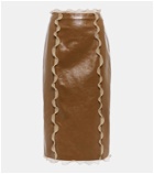 Fendi Ruffle-trimmed leather midi skirt