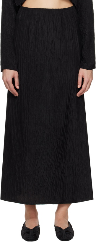 Photo: Silk Laundry Black Crinkle Long Bias-Cut Skirt