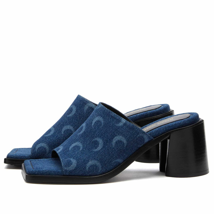 Photo: Marine Serre Women's Regenerated Deadstock Denim Mule Shoes in Blue Laser/Wash