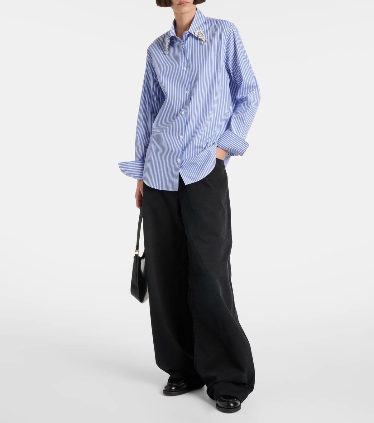 Prada Embellished striped cotton poplin shirt Prada Prada Embellished striped cotton poplin shirt Prada
