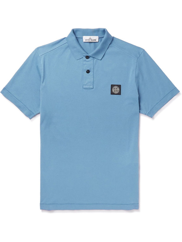 Photo: Stone Island - Logo-Appliquéd Cotton-Jersey Polo Shirt - Blue