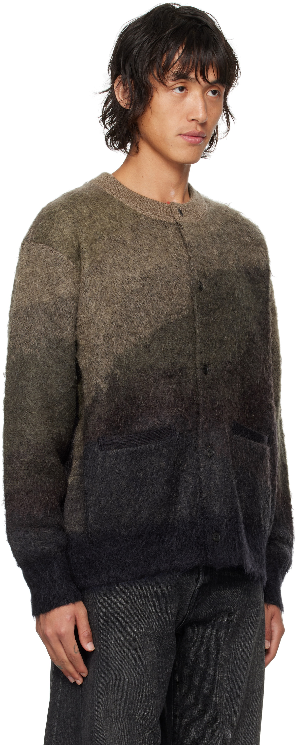 stein Brown Gradation Mohair Knit Cardigan