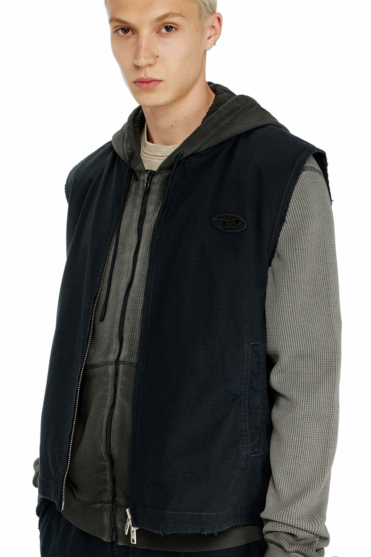 Diesel Cotton ripstop vest with Oval D patch - Jackets Mens in Black