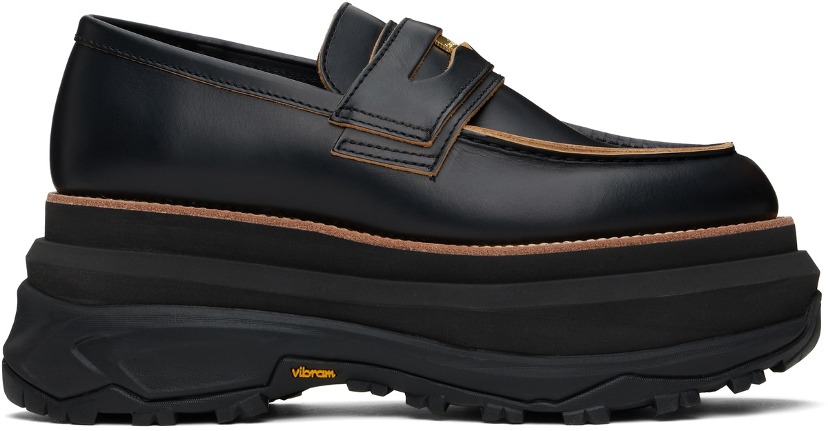 42 新品 25ss sacai Boat Shoes Black Leather Boat Shoes by sacai on Sale
